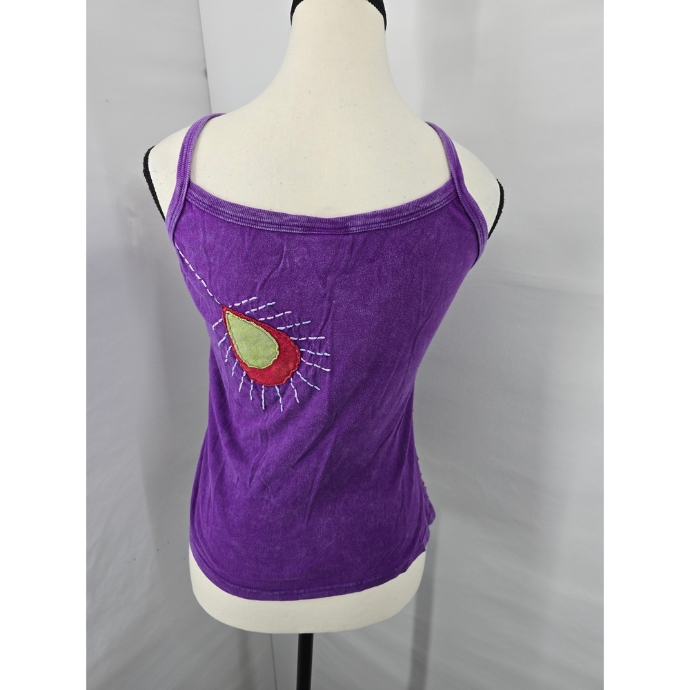 Karma Purple Boho Applique Hand Stitched Cami Tank Top Small Womens Festival - Picture 3 of 5